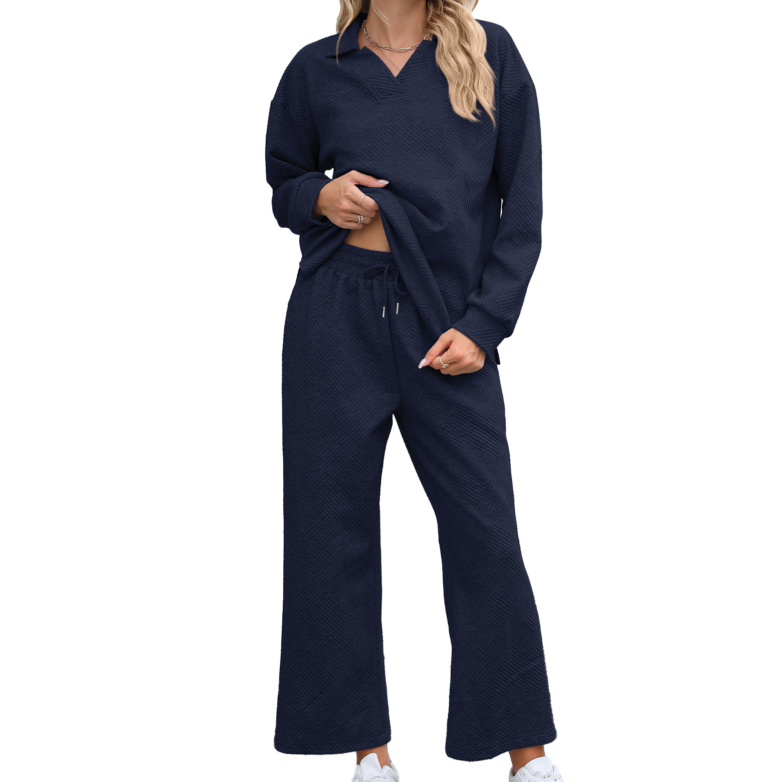 ✨Women 2 Piece Outfit Lapel V Neck Lounge Sets Pockets