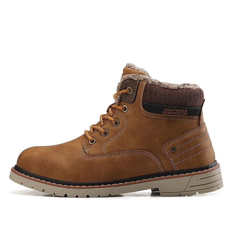 Men Outdoor Slip Resistant Warm Plush Lining Waterproof Snow Ankle Boots-burnzay