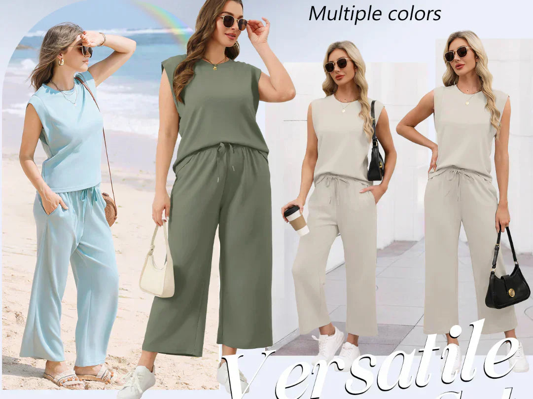 💕 Hot Sale 50% OFF🔥2025 New Women's  Cap Sleeve Top & Wide-Leg Pants 2-Piece Set