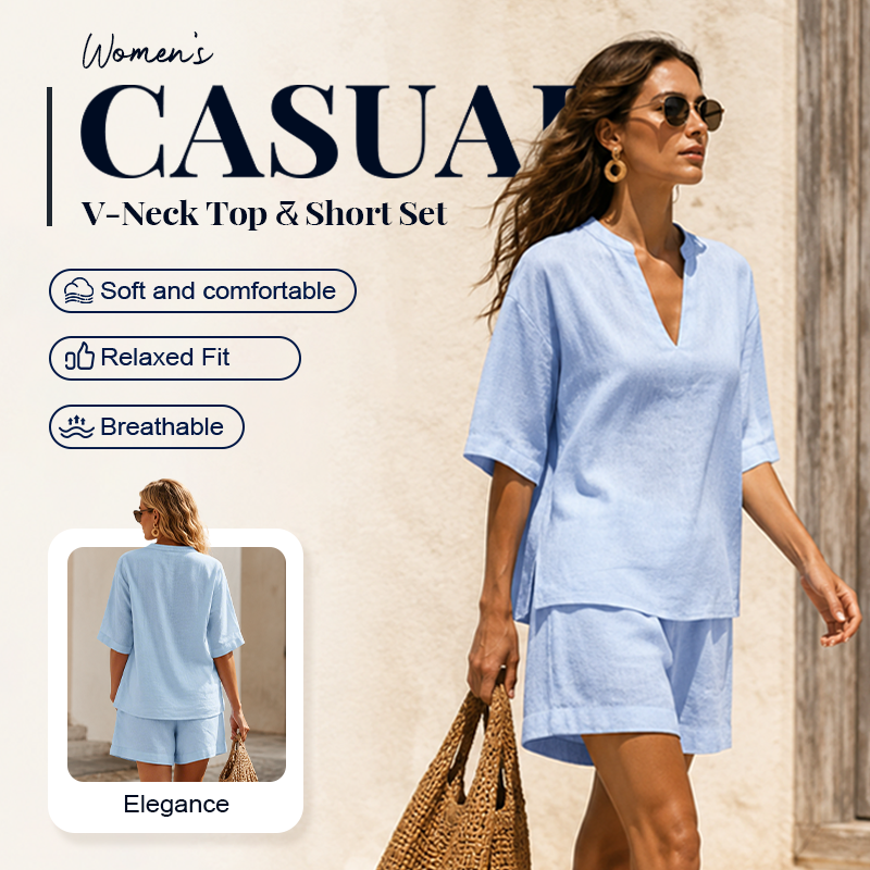 Women's Casual V-Neck Two-Piece Short Set