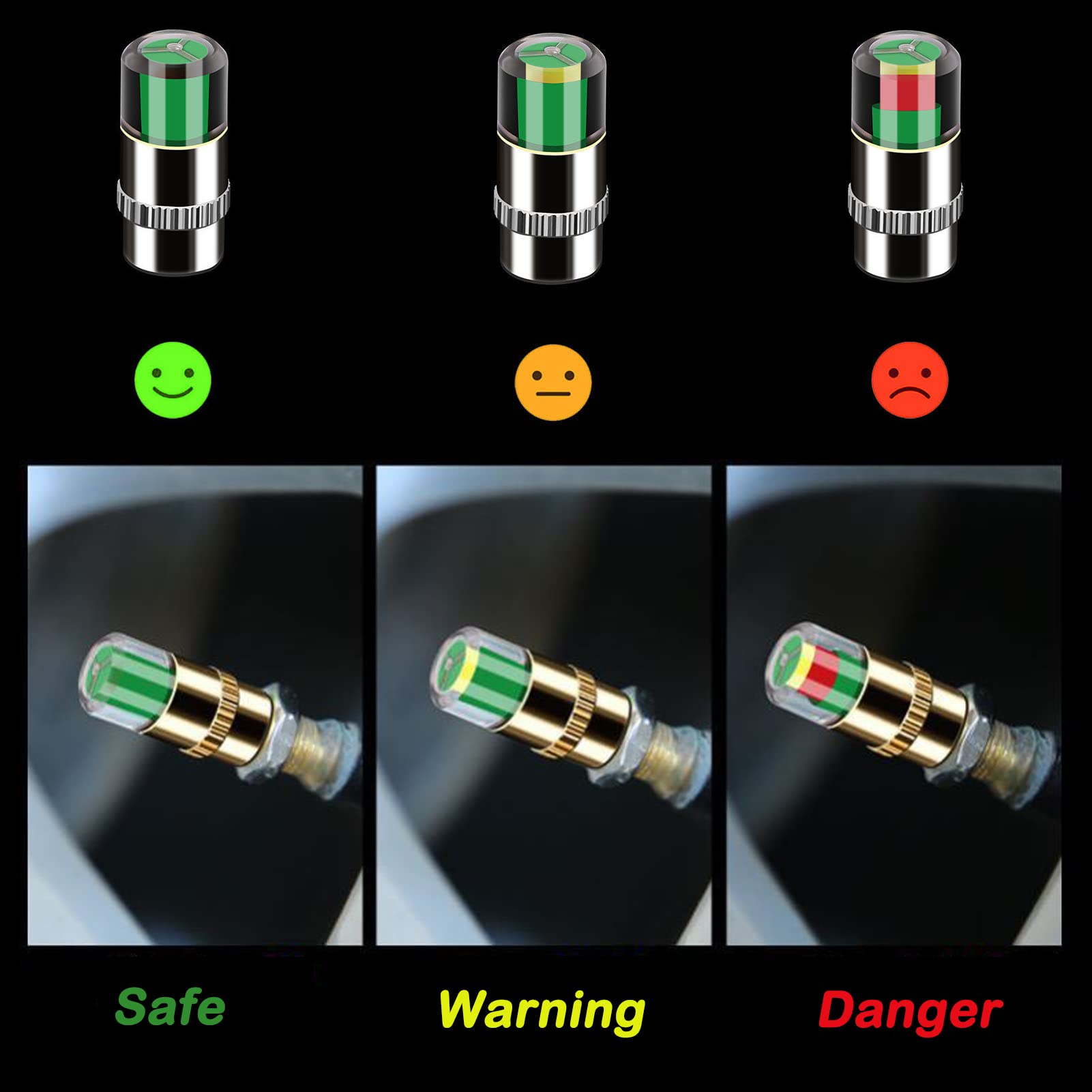 4Pcs Car Tire Pressure Monitor Valve Stem Caps