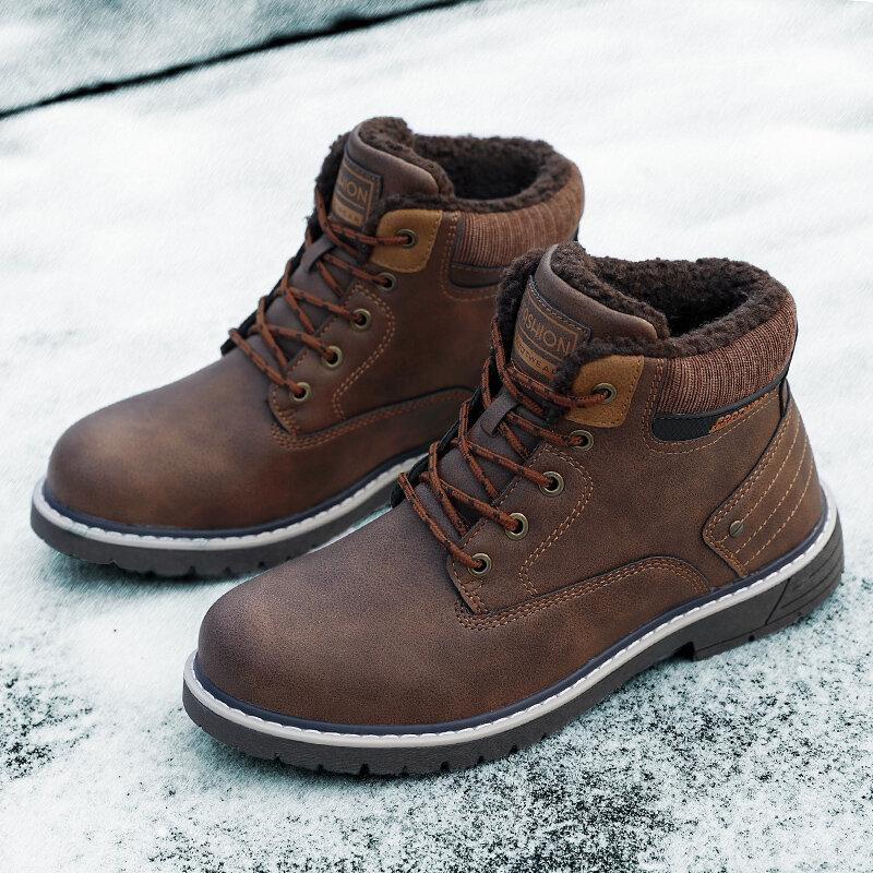 Men Outdoor Slip Resistant Warm Plush Lining Waterproof Snow Ankle Boots-burnzay