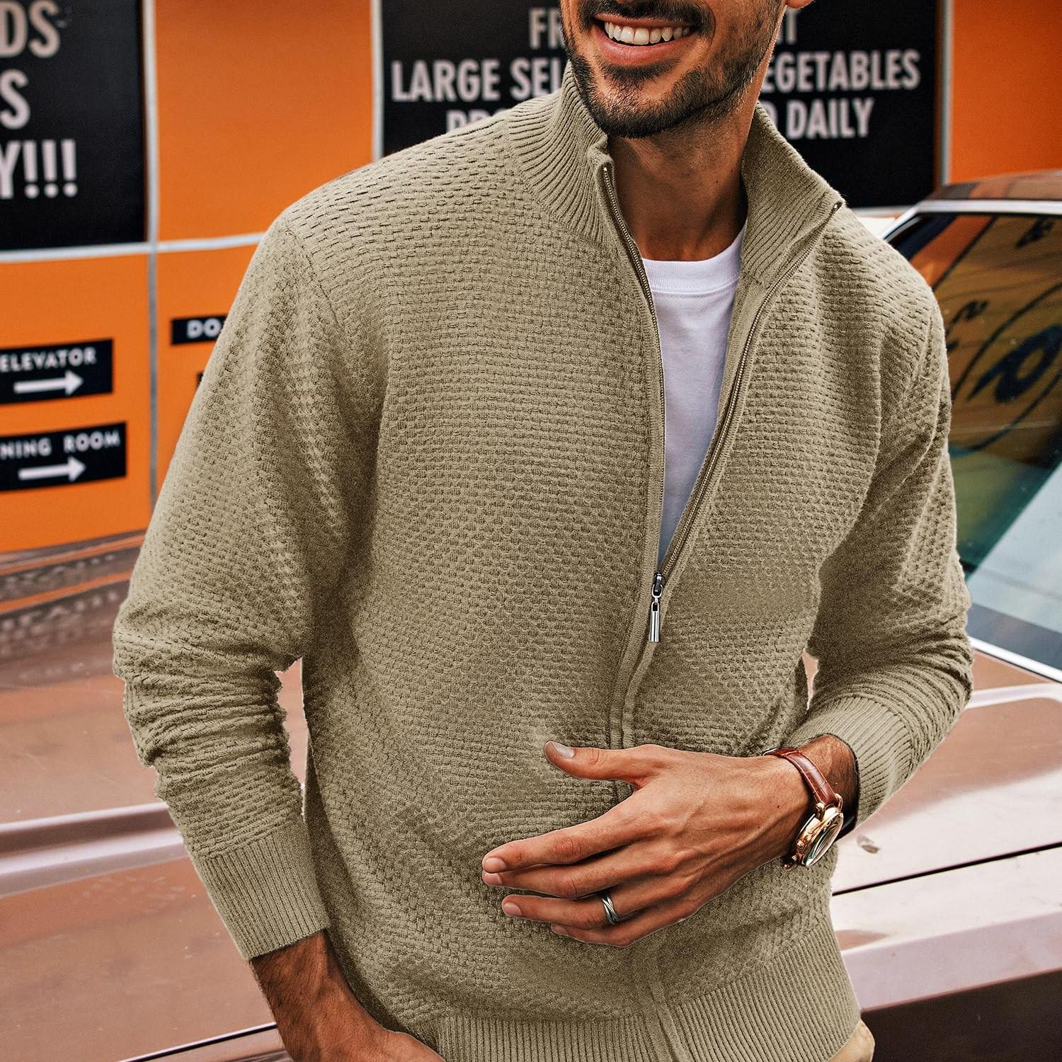 Men's Casual Zipper Cardigan Knit Sweater