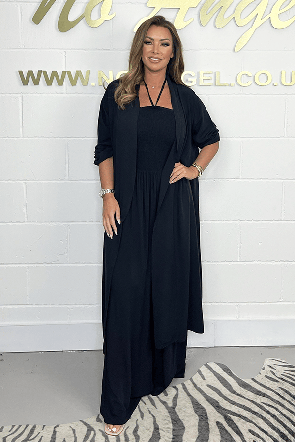 Women’s Halter Neck Wide Leg Lounge Set with Long Cardigan