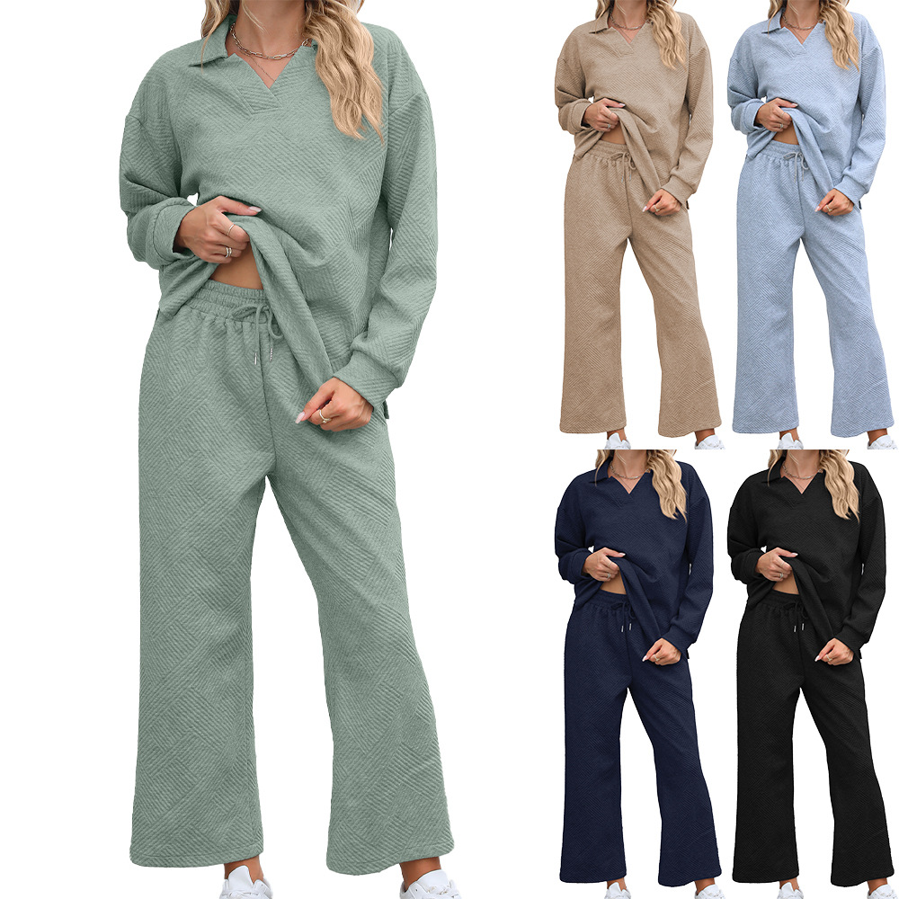 ✨Women 2 Piece Outfit Lapel V Neck Lounge Sets Pockets