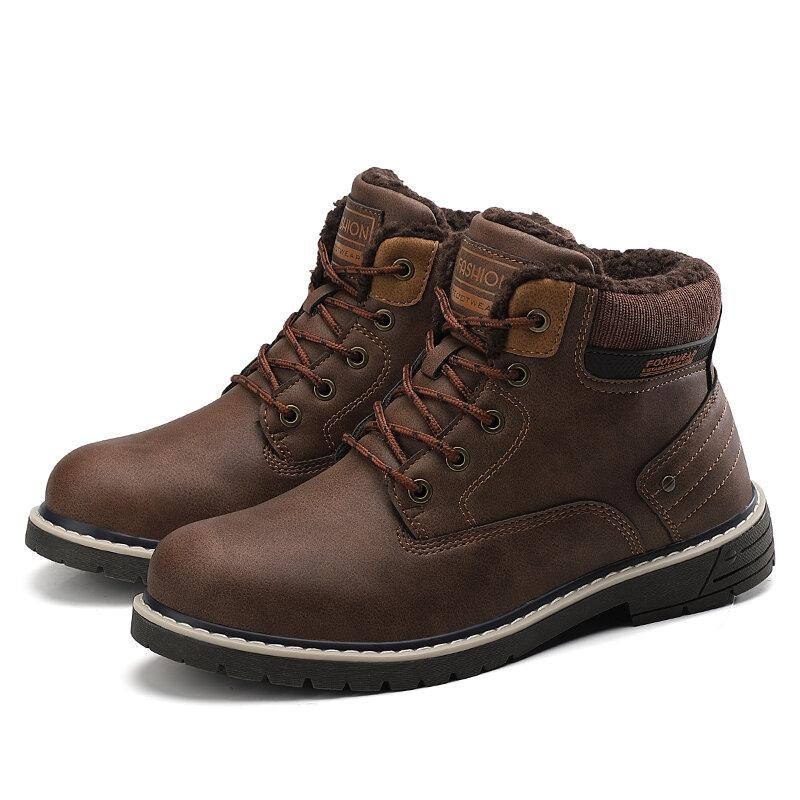 Men Outdoor Slip Resistant Warm Plush Lining Waterproof Snow Ankle Boots-burnzay
