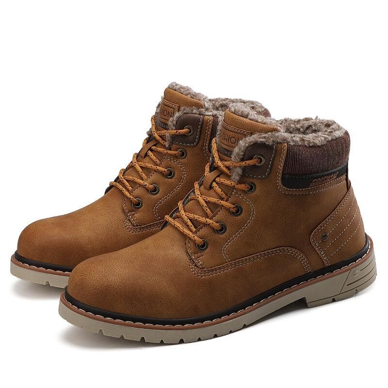 Men Outdoor Slip Resistant Warm Plush Lining Waterproof Snow Ankle Boots-burnzay