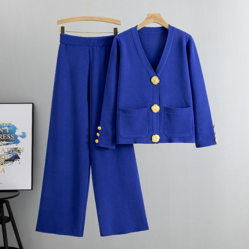 🎅Christmas Gift idea 49% Off 🖤Gold Button Soft Knit Trouser Co-Ord