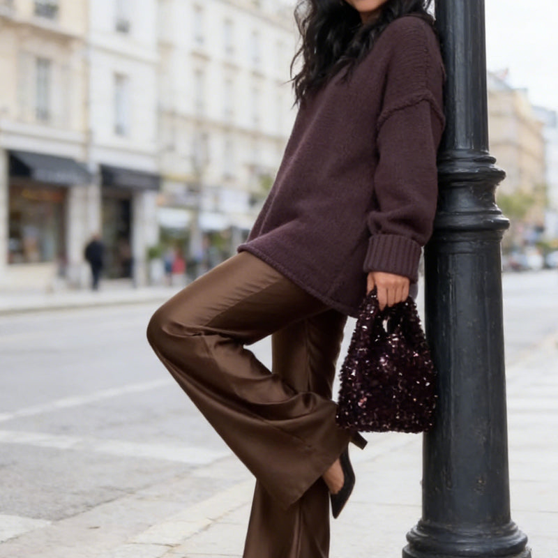 🔥New arrivals offer-Women's Knit Sweater & Lustrous Wide-Leg Pants 2-Piece Set