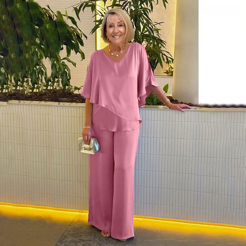 2026 New Women's Comfortable Satin Casual Plus-Size Double-Layer Two-Piece Set