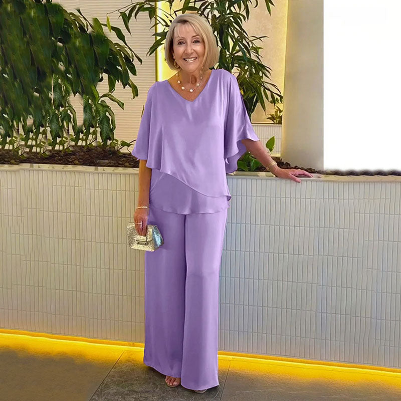 2026 New Women's Comfortable Satin Casual Plus-Size Double-Layer Two-Piece Set
