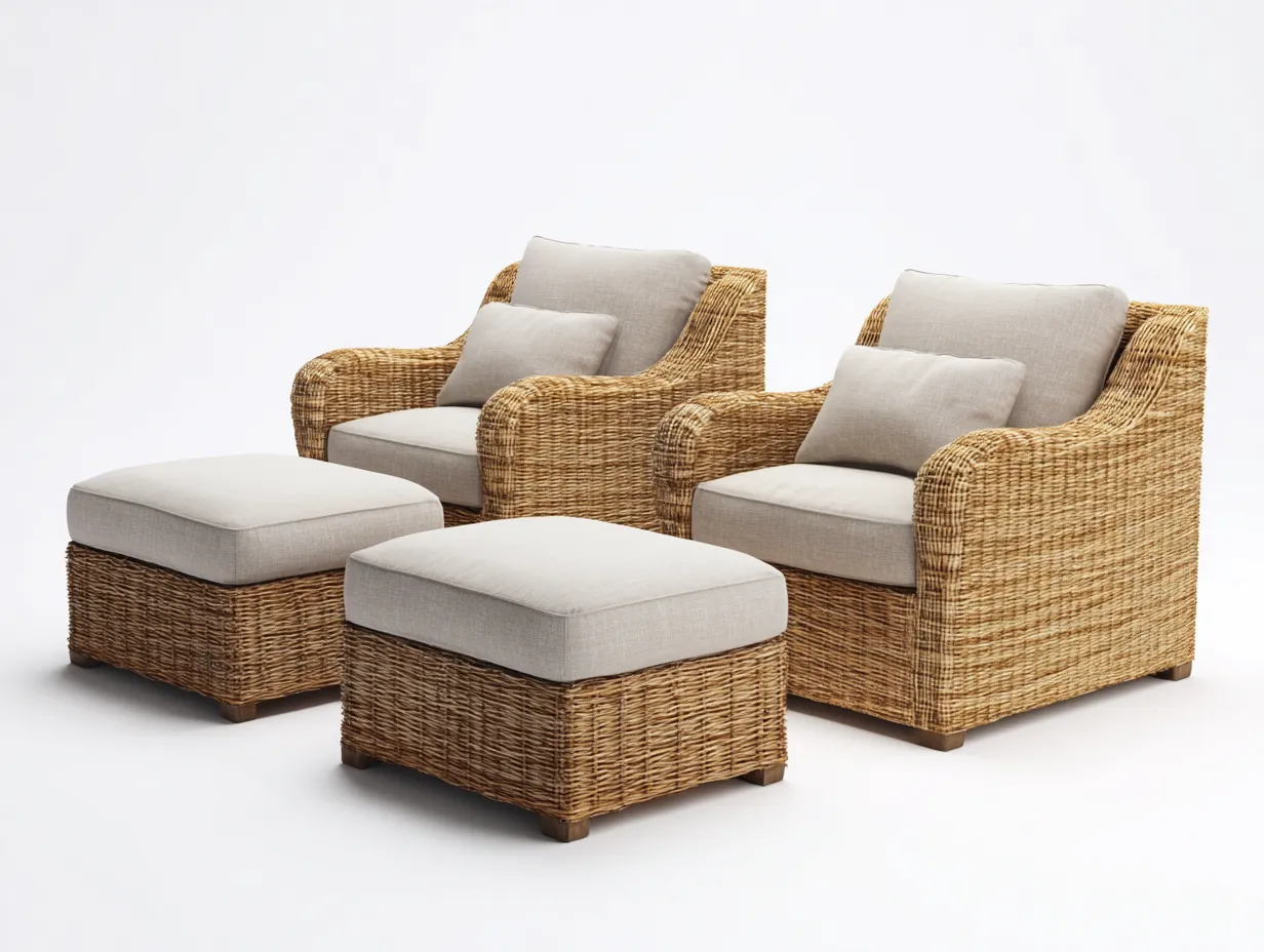 Sofás de exterior ratán conjunto 4 piezas 85x75x78 cm - marrón claro-beige - diseño moderno jardín-Pazenoliving