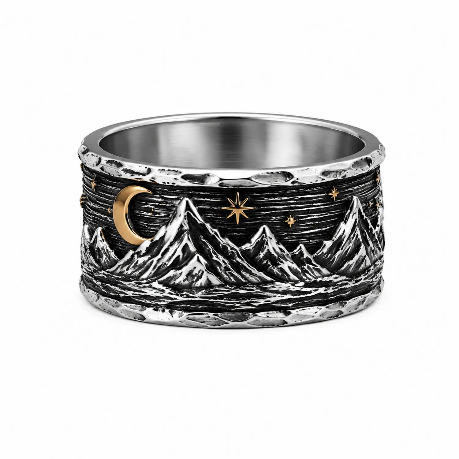 Herrenring Berglandschaft Mond und Sterne Antik-Novtidorix