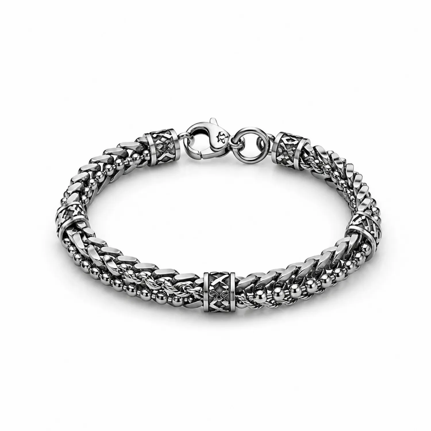 Geflochtenes Silberarmband für Herren mit Karabinerverschluss - 20 cm-Novtidorix