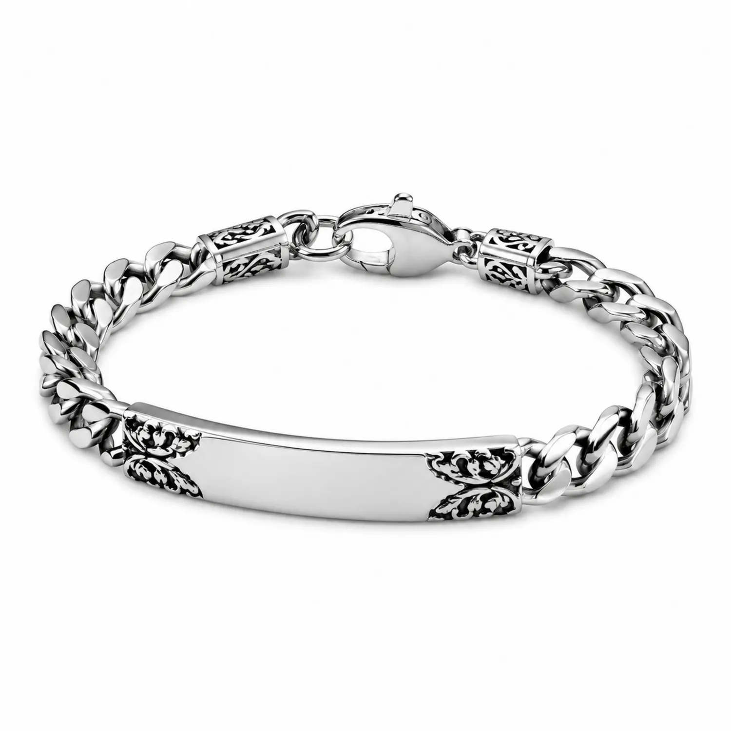 Silberarmband mit Gravurplatte und Karabinerverschluss-Novtidorix