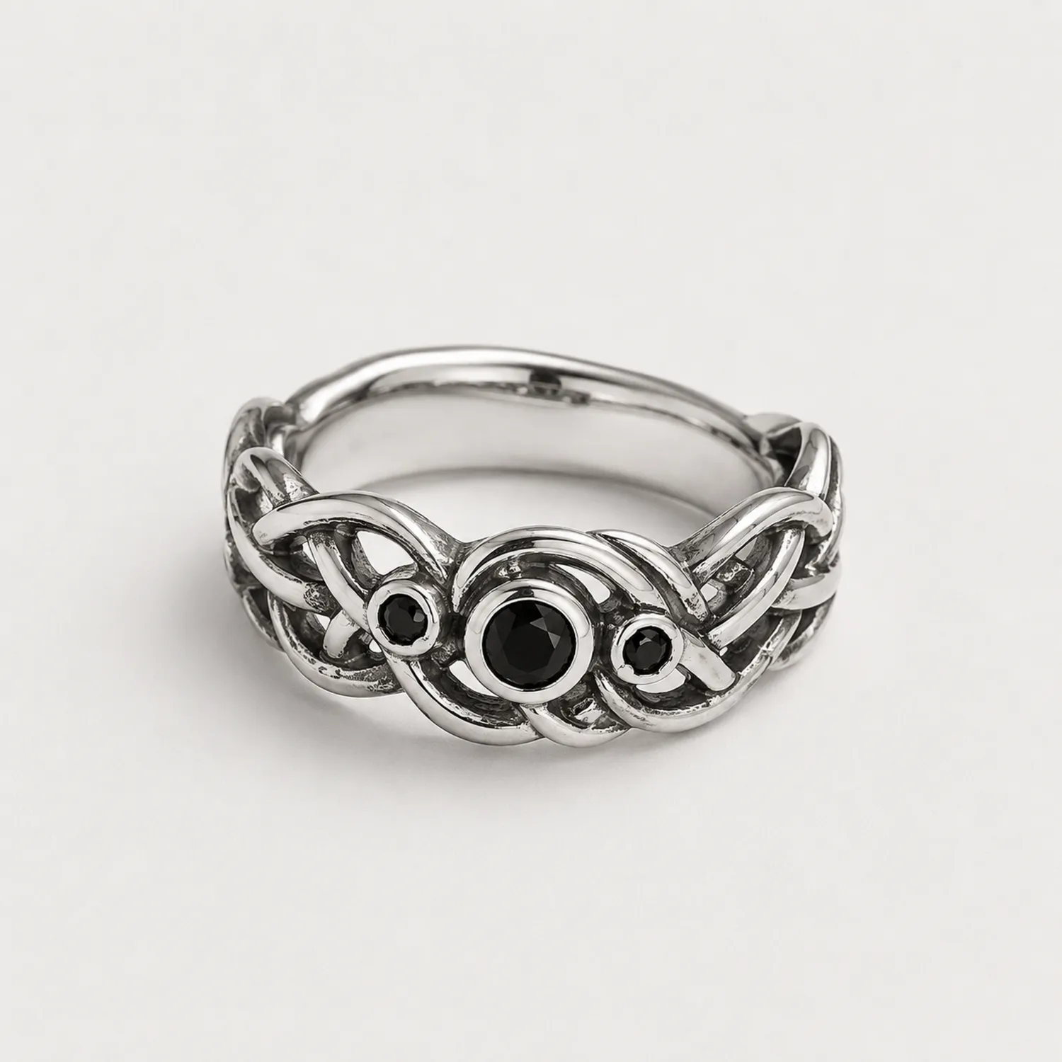 Keltischer Ring mit schwarzen Steinen, Silber-Novtidorix