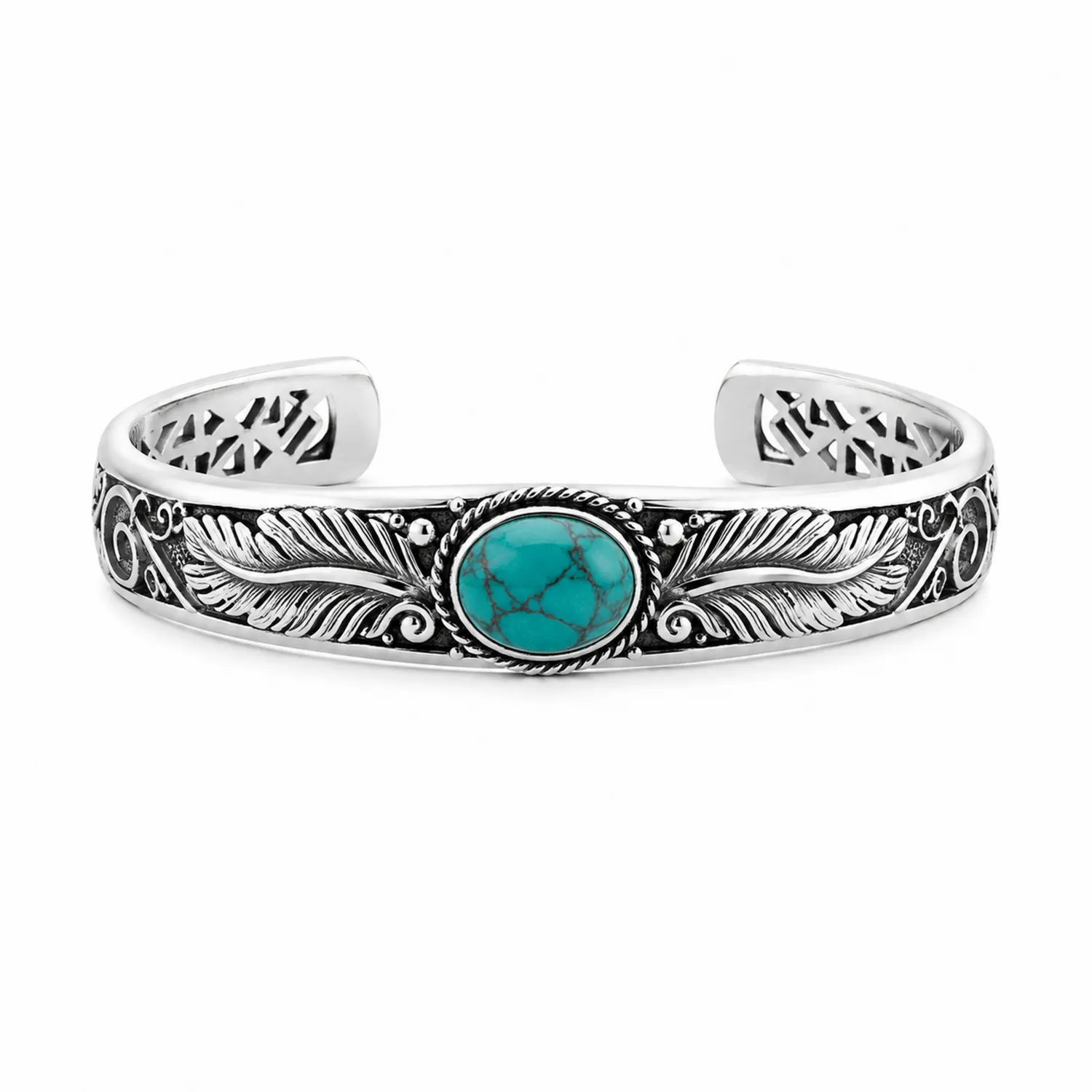 Silbernes Manschettenarmband mit Türkis und Gravur-Novtidorix