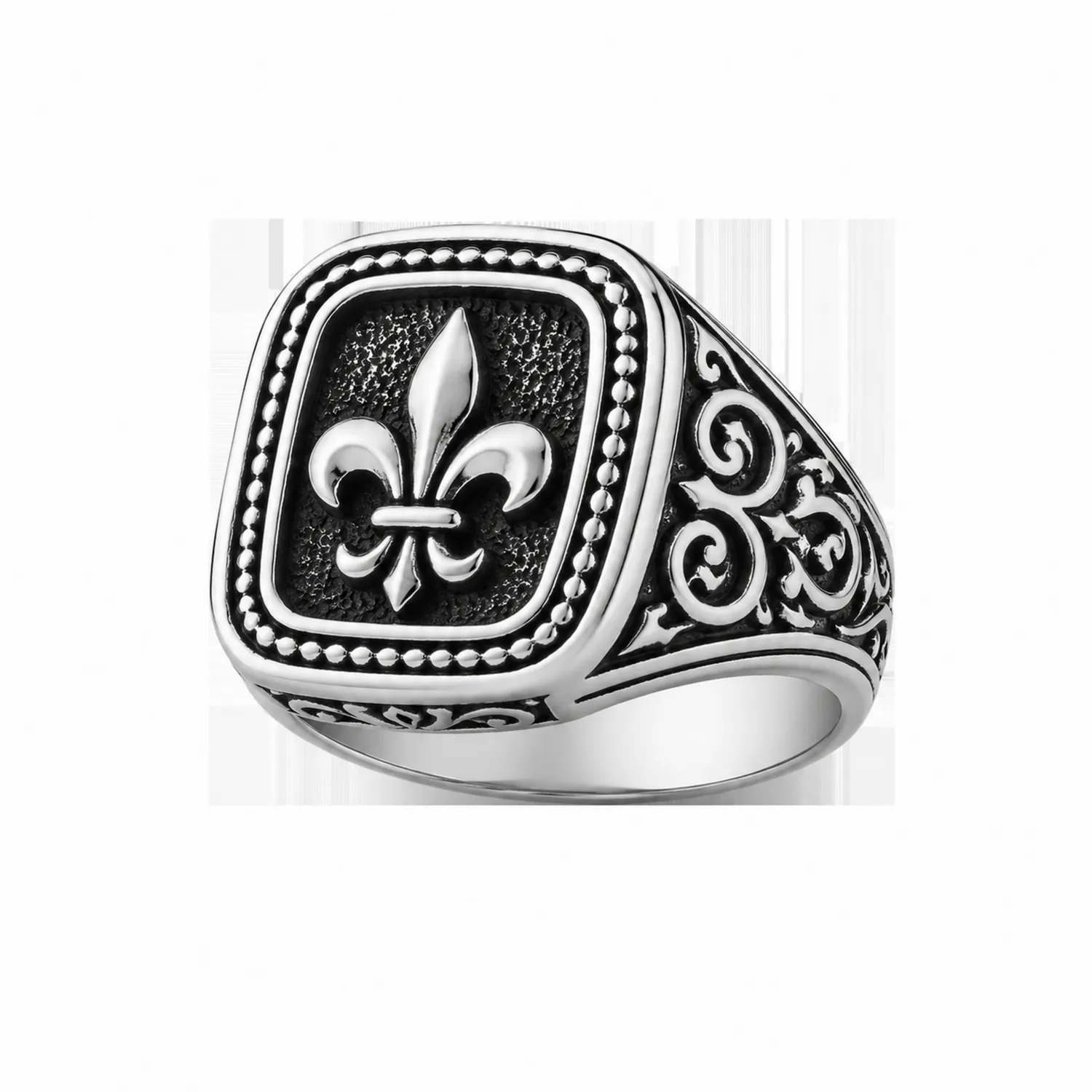 Herrenring mit Fleur-de-Lis Motiv Silber/Schwarz-Novtidorix