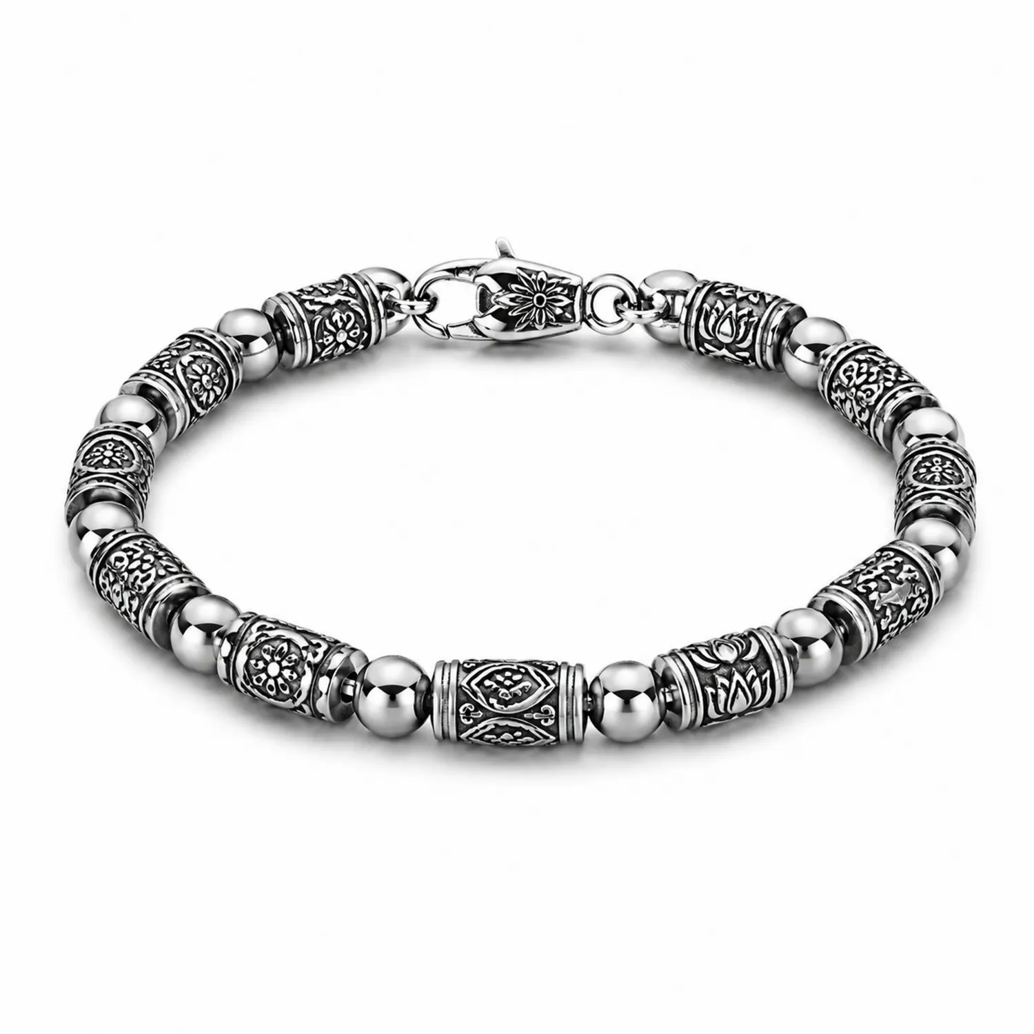 Vintage Silber Armband mit Gravuren und Karabinerverschluss-Novtidorix