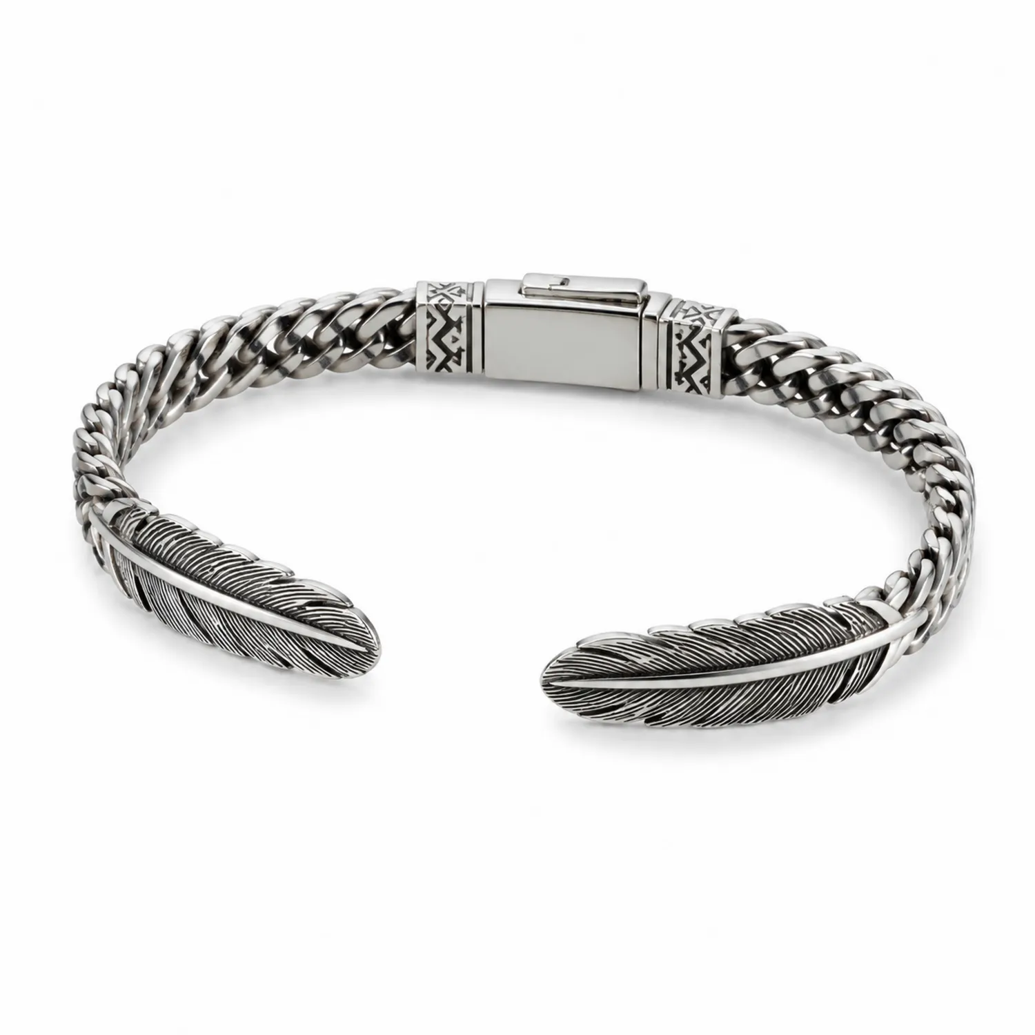 Silbernes Armband mit Federdesign, Edelstahl-Novtidorix