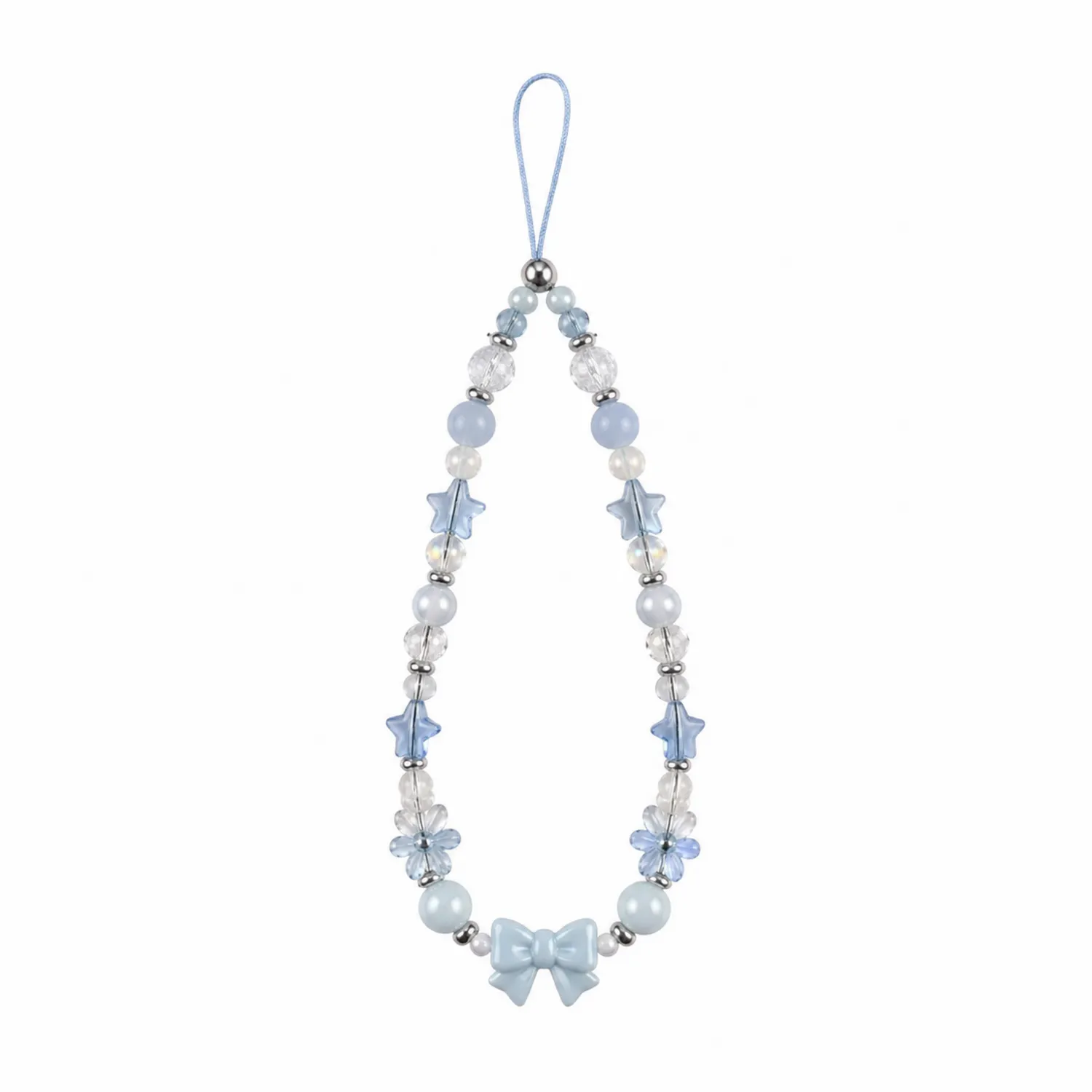 Handykette mit Perlen und Schleife in Blau-Novtidorix