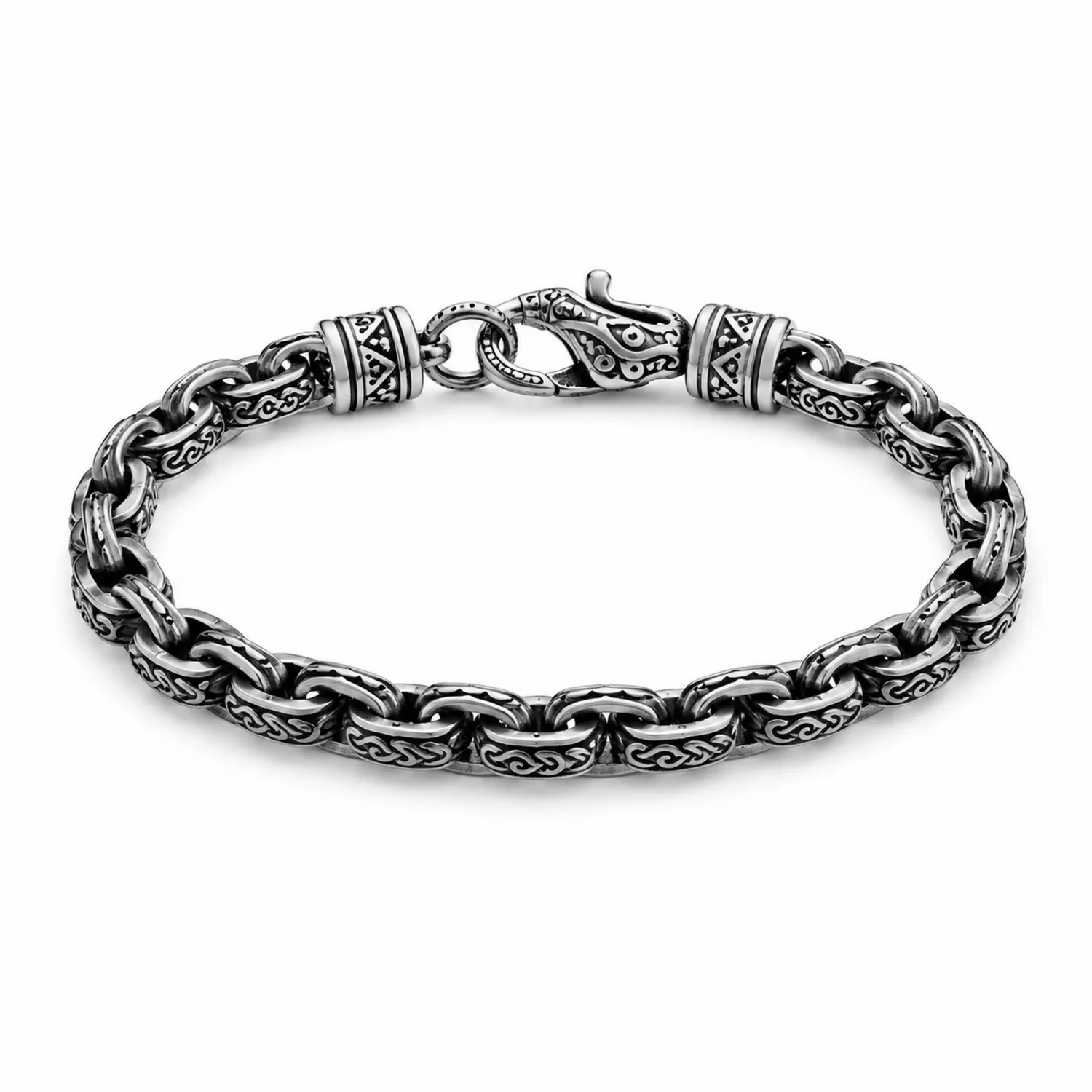 Silbernes Wikinger-Armband mit Drachenkopfverschluss-Novtidorix