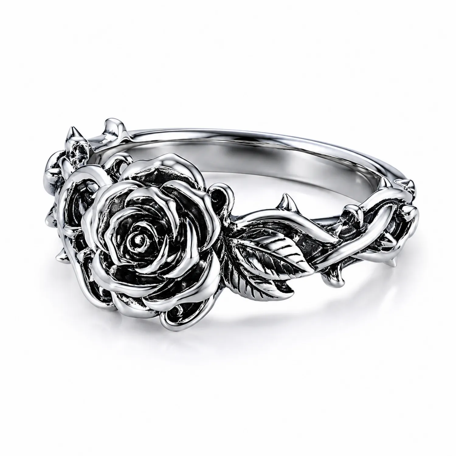 Silberner Damenring im Vintage-Stil mit Rosenmotiv-Novtidorix