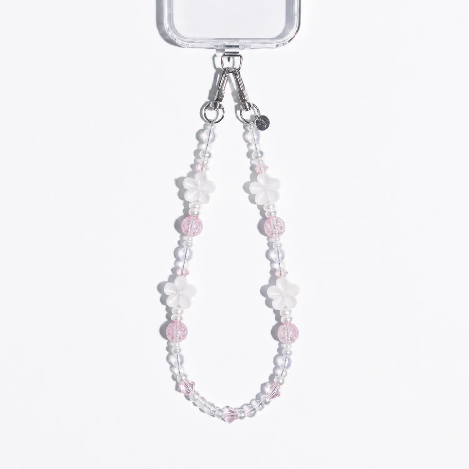 Handykette mit Blumen und Perlen in Rosa und Weiß-Novtidorix