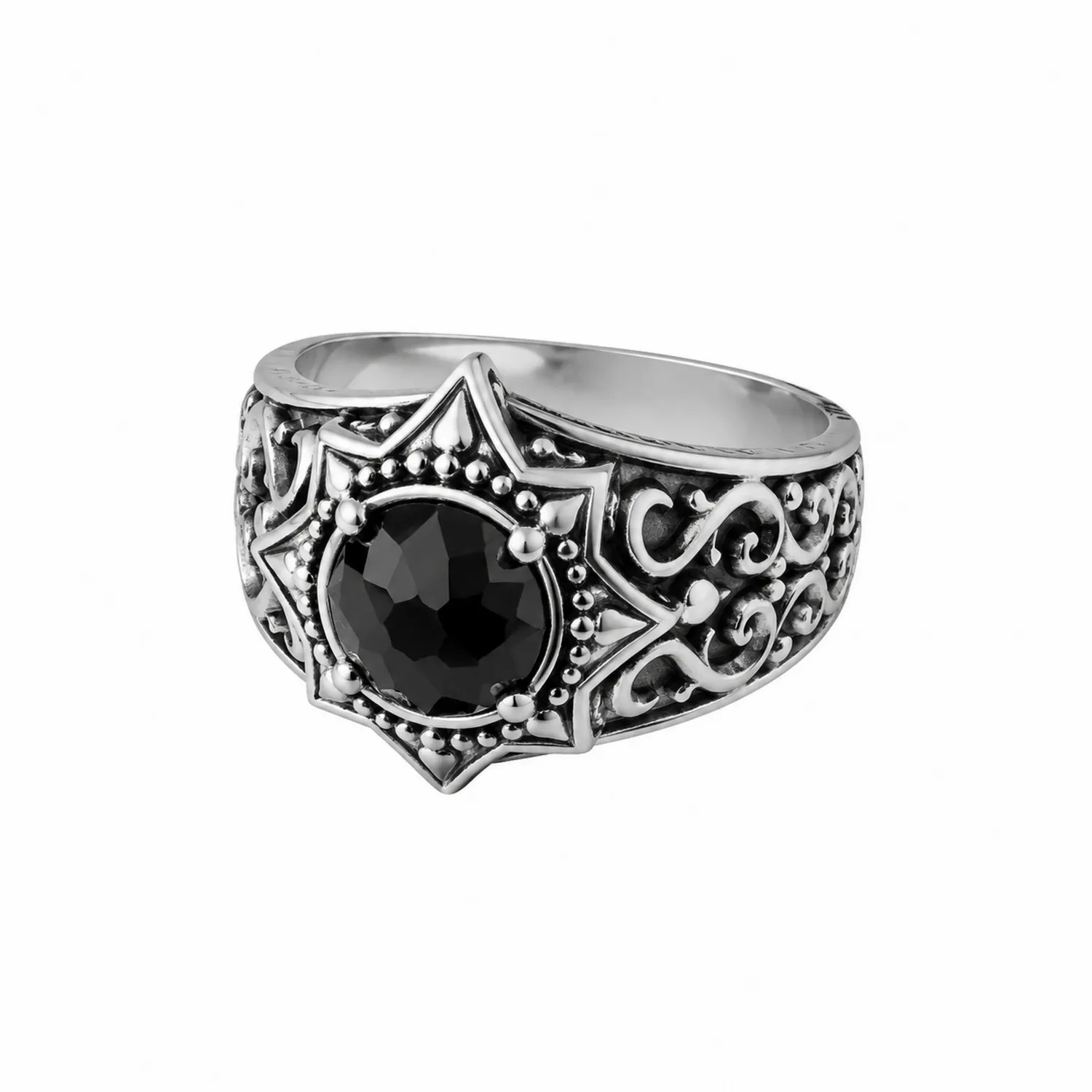 Vintage Herrenring mit schwarzem Zirkonstein, silber-Novtidorix