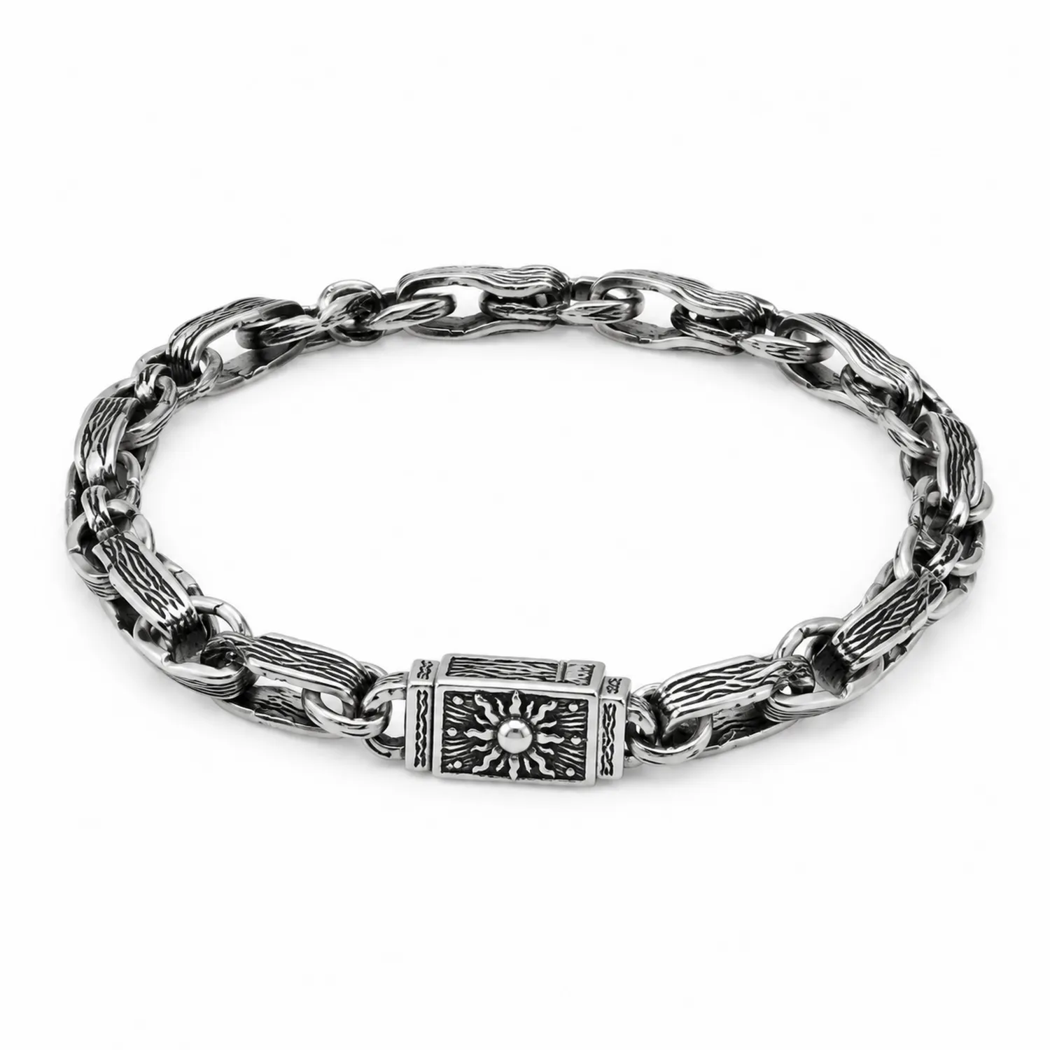 Herren Silber Armband mit Gravierten Kettengliedern, 21 cm-Novtidorix