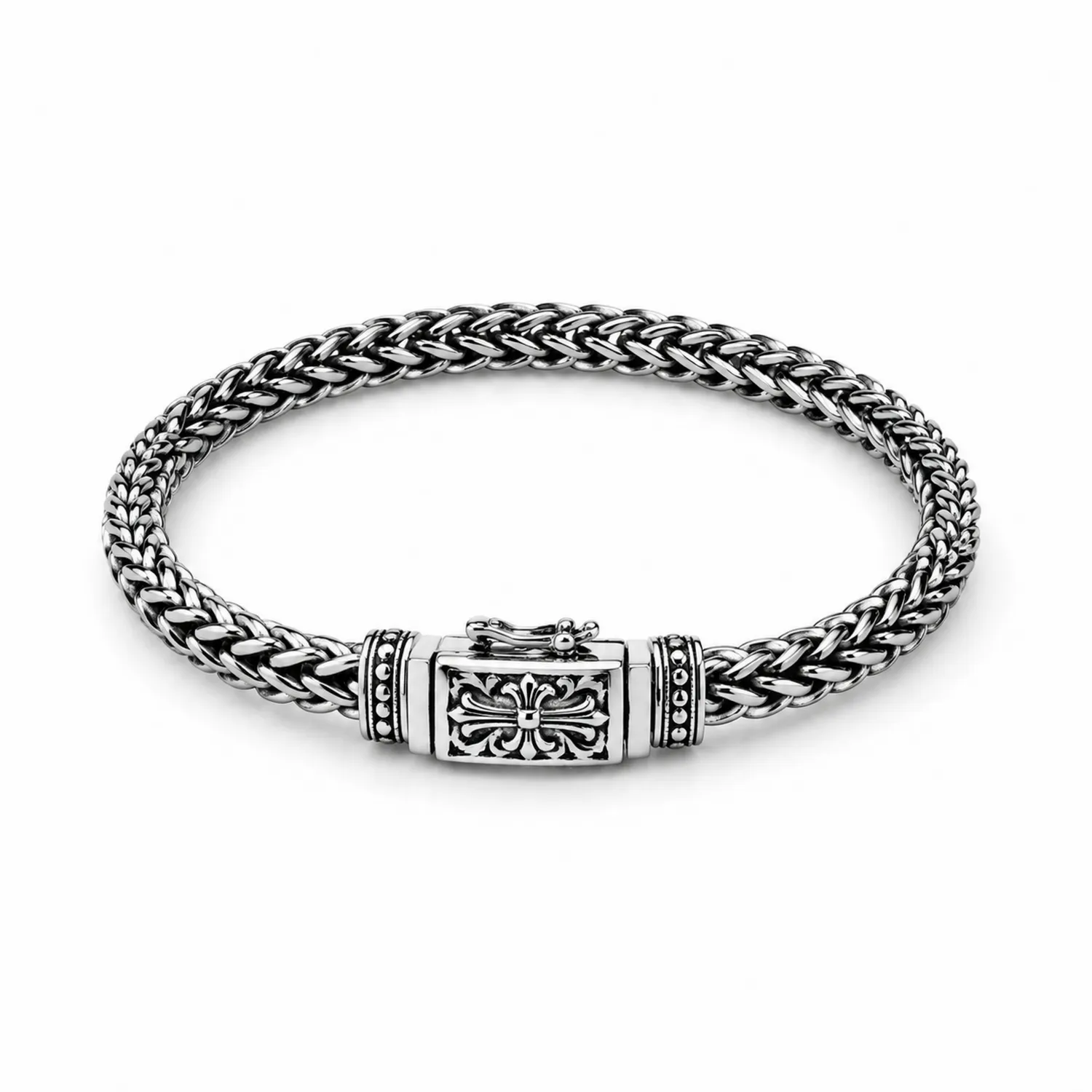 Herrenarmband aus Silber mit geflochtenem Design, 21 cm-Novtidorix