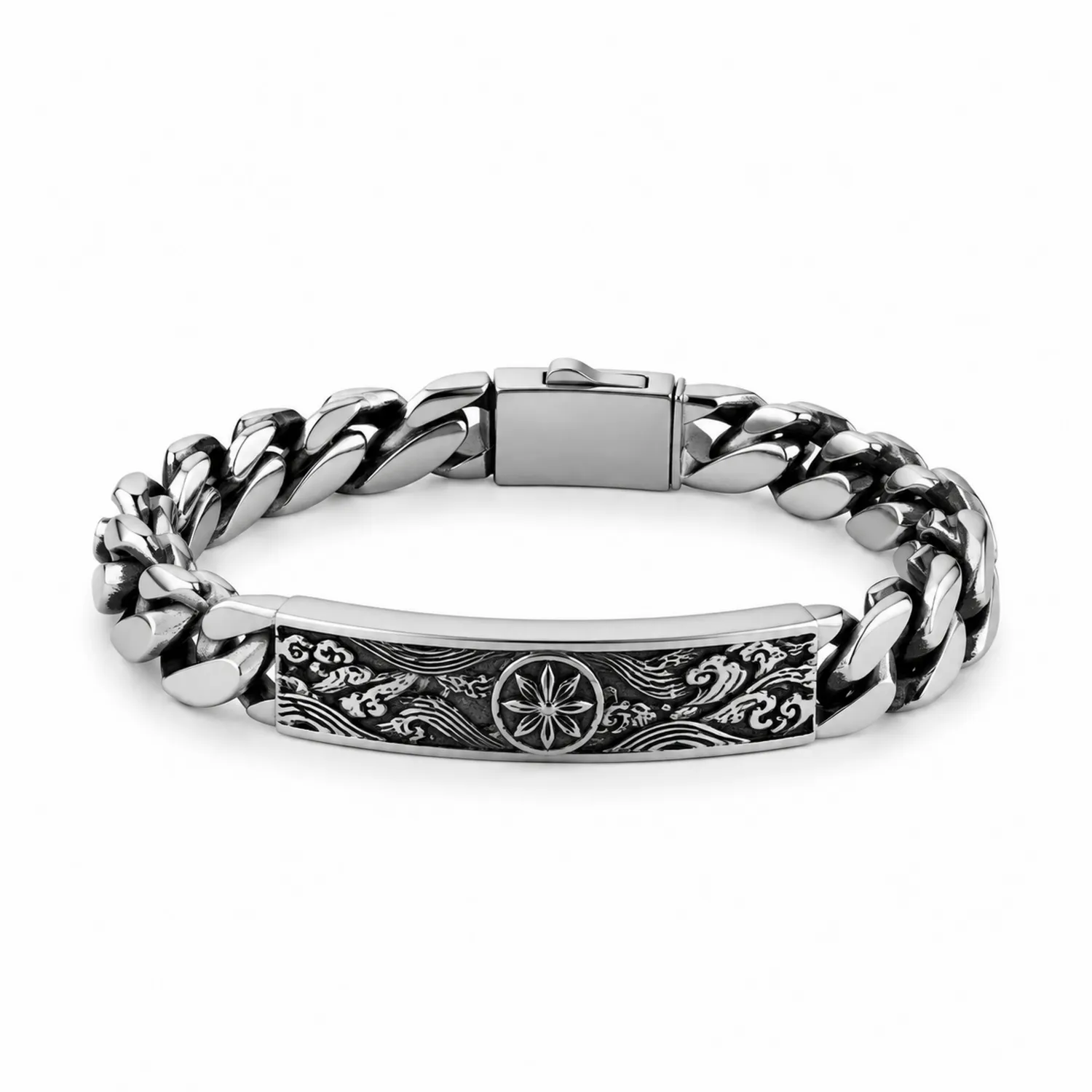 Herrenarmband mit Gravur, Silber/Schwarz, 21 cm-Novtidorix