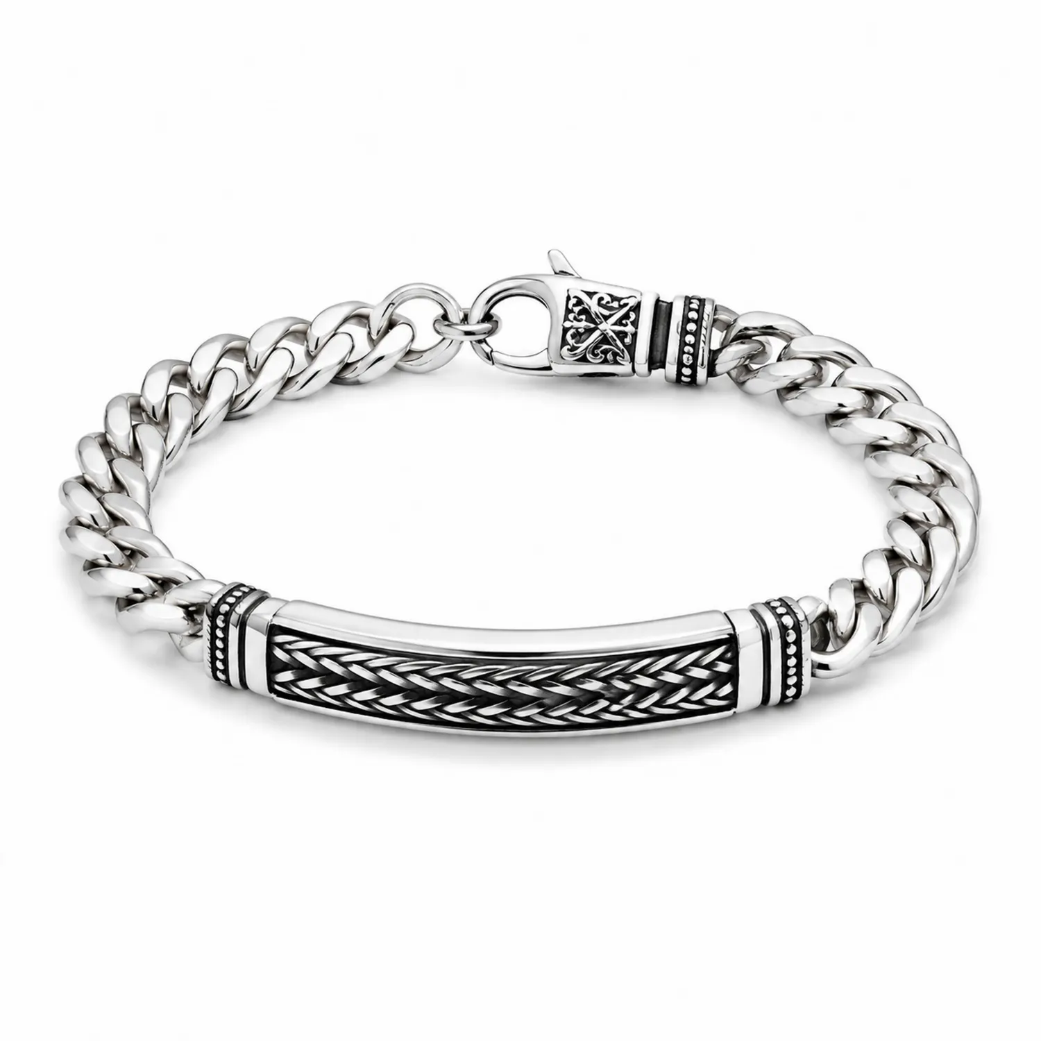 Edelstahl Herrenarmband Silber 21 cm Geflochten-Novtidorix