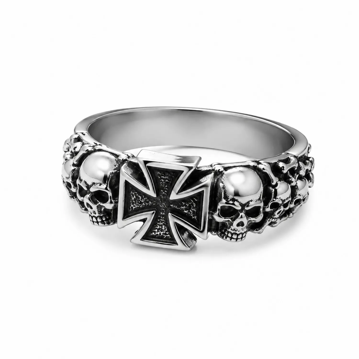 Silberner Herrenring mit Schädel und Kreuzdesign-Novtidorix