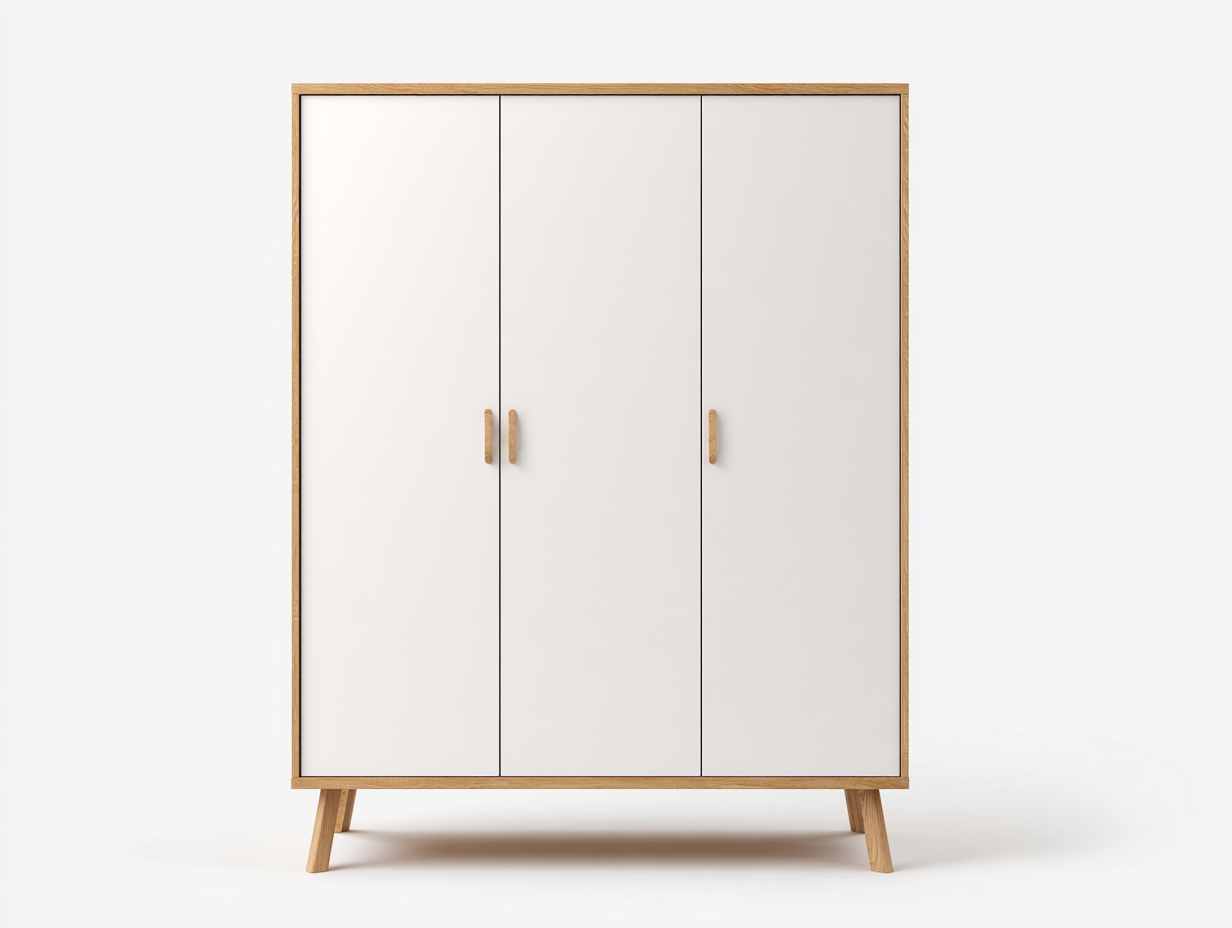 Kleiderschrank 120x55x185 cm - Holzwerkstoff - Weiß-Braun - 3 Türen Skandinavisches Design-Tavoralyabode
