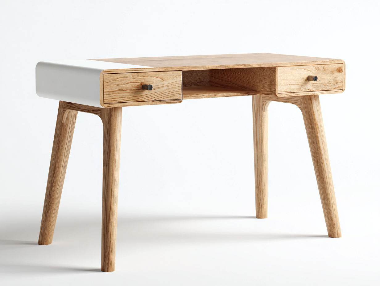 Schreibtisch 110x55x76 cm - Holz und Weiß - Mit 2 Schubladen - Modernes Design-Tavoralyabode