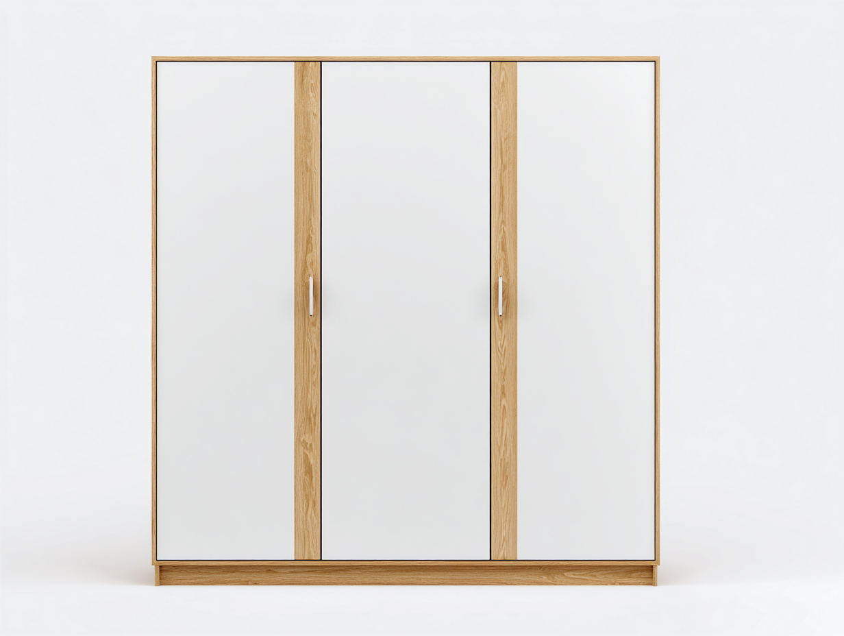 Kleiderschrank Holzwerkstoff 200x60x200 cm Grau-Natur Modernes 3-türiges Design-Tavoralyabode