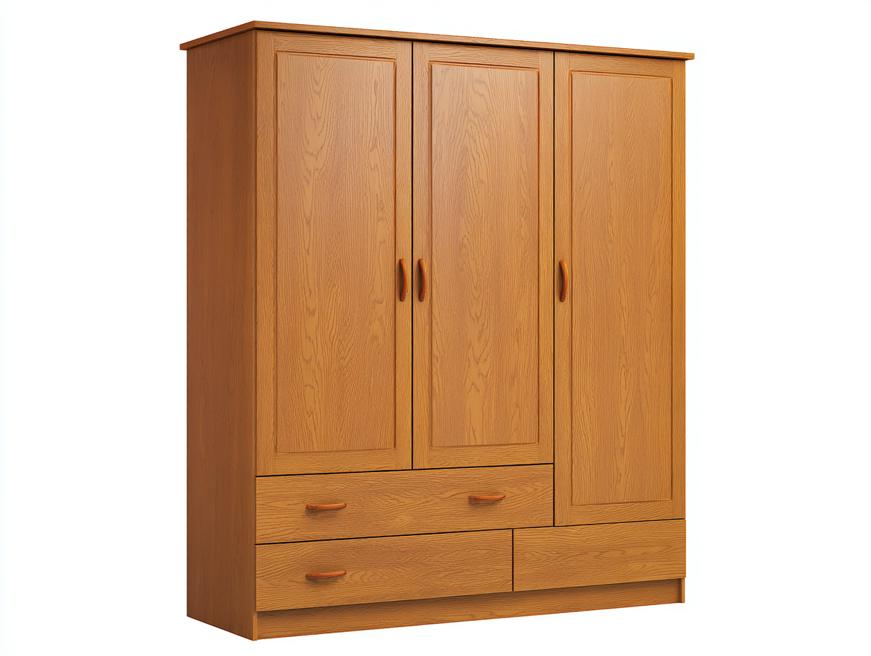 Kleiderschrank aus Holz 150x55x190 cm - Natur - für Schlafzimmer - klassisches Design mit 3 Türen und 3 Schubladen-Tavoralyabode