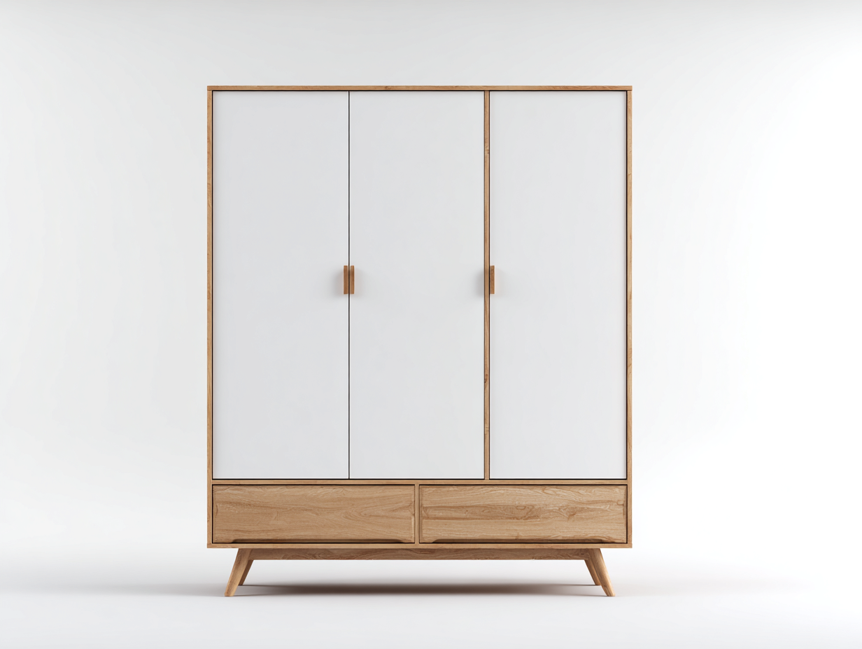 Kleiderschrank aus Holz 160x58x195 cm - Natur-Weiß - für Schlafzimmer - modernes Design mit 3 Türen und 2 Schubladen-Tavoralyabode
