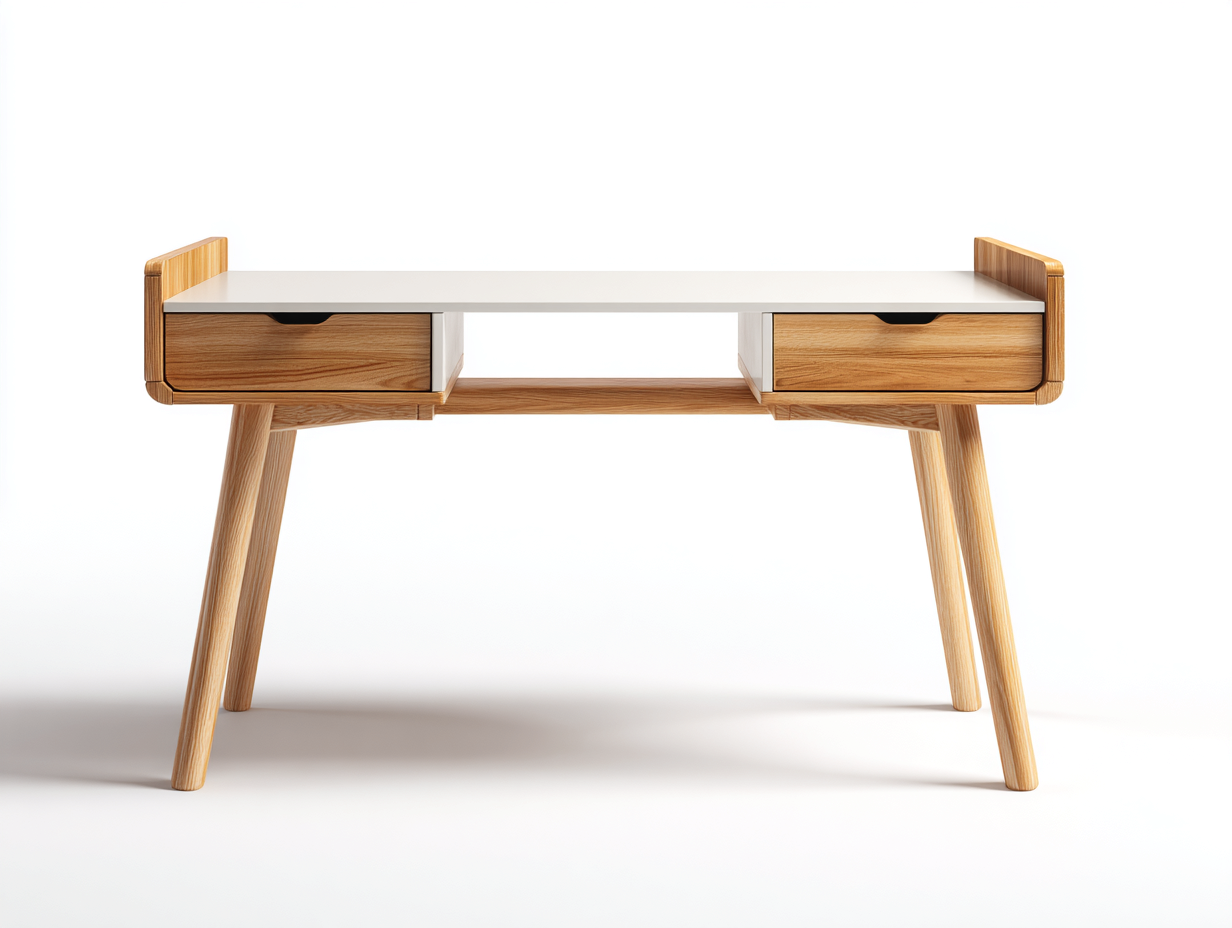 Schreibtisch 120x60x76 cm - Holzwerkstoff und Holzgestell - Weiß-Braun - Mit 2 Schubladen Skandinavisches Design-Tavoralyabode