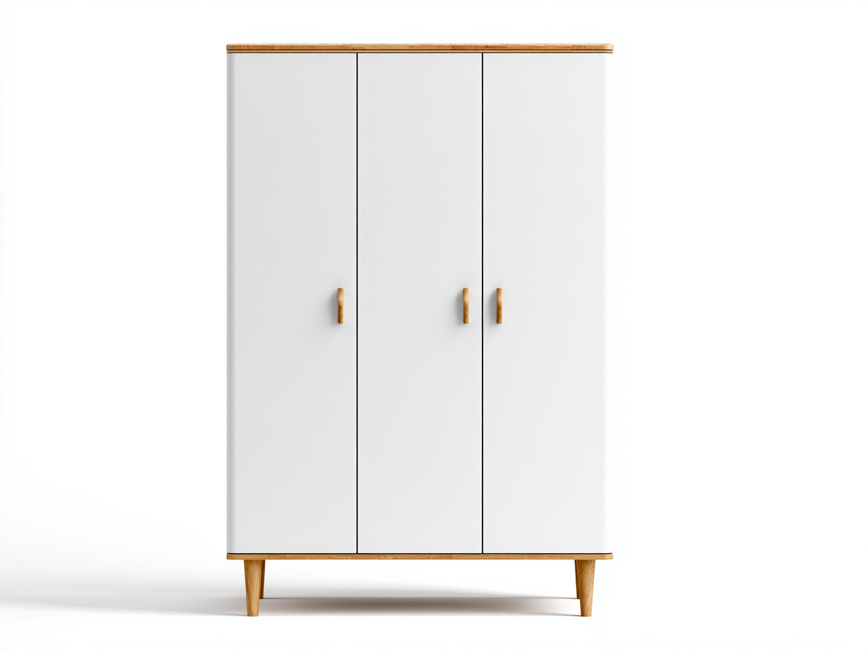 Kleiderschrank Holz 118x56x190 cm - Weiß-Naturbraun - Schlafzimmerschrank mit 3 Türen im modernen Design-Tavoralyabode