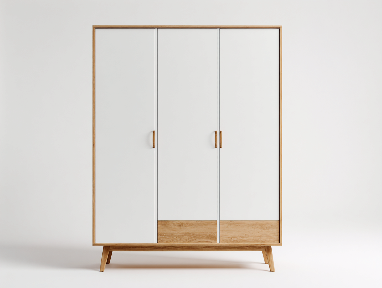 Kleiderschrank 130x58x185 cm - Holz und Weiß - 3 Türen - Modernes Design-Tavoralyabode