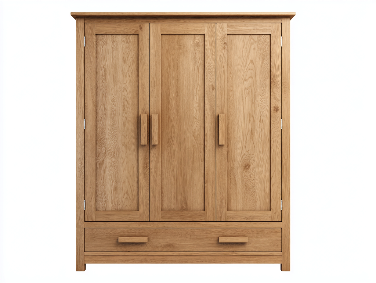 Kleiderschrank Holz 142x58x190 cm - Naturbraun - Schlafzimmerschrank mit 3 Türen und 1 Schublade im klassischen Design-Tavoralyabode