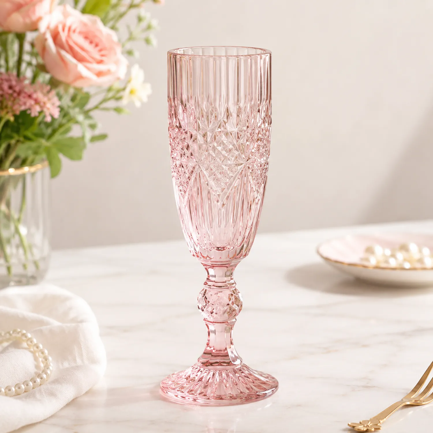 Rosa Kristall Champagnerflöte 300ml-Nerlidorn