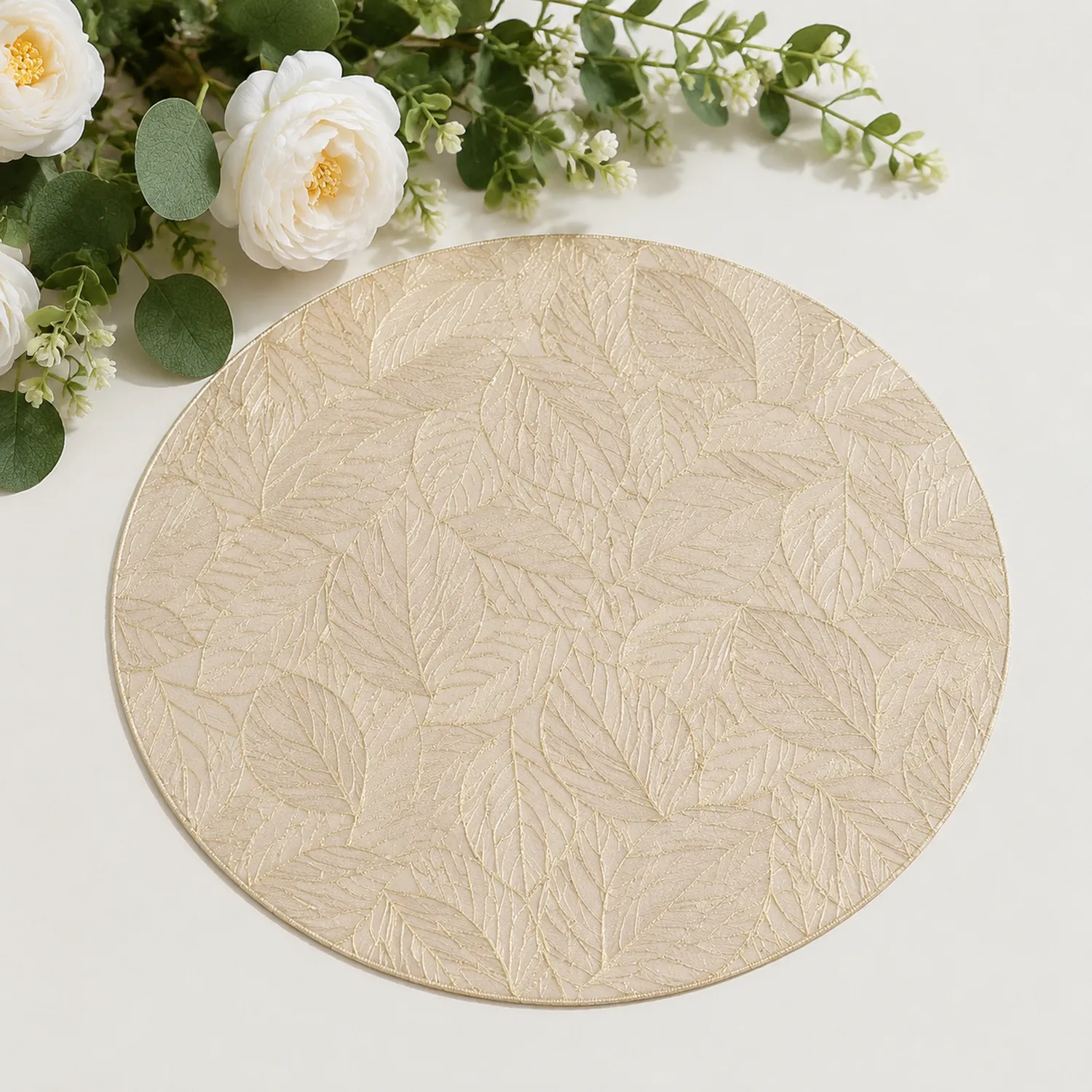 Rundes Platzset mit Blattmuster Beige, Durchmesser 38 cm-Nerlidorn