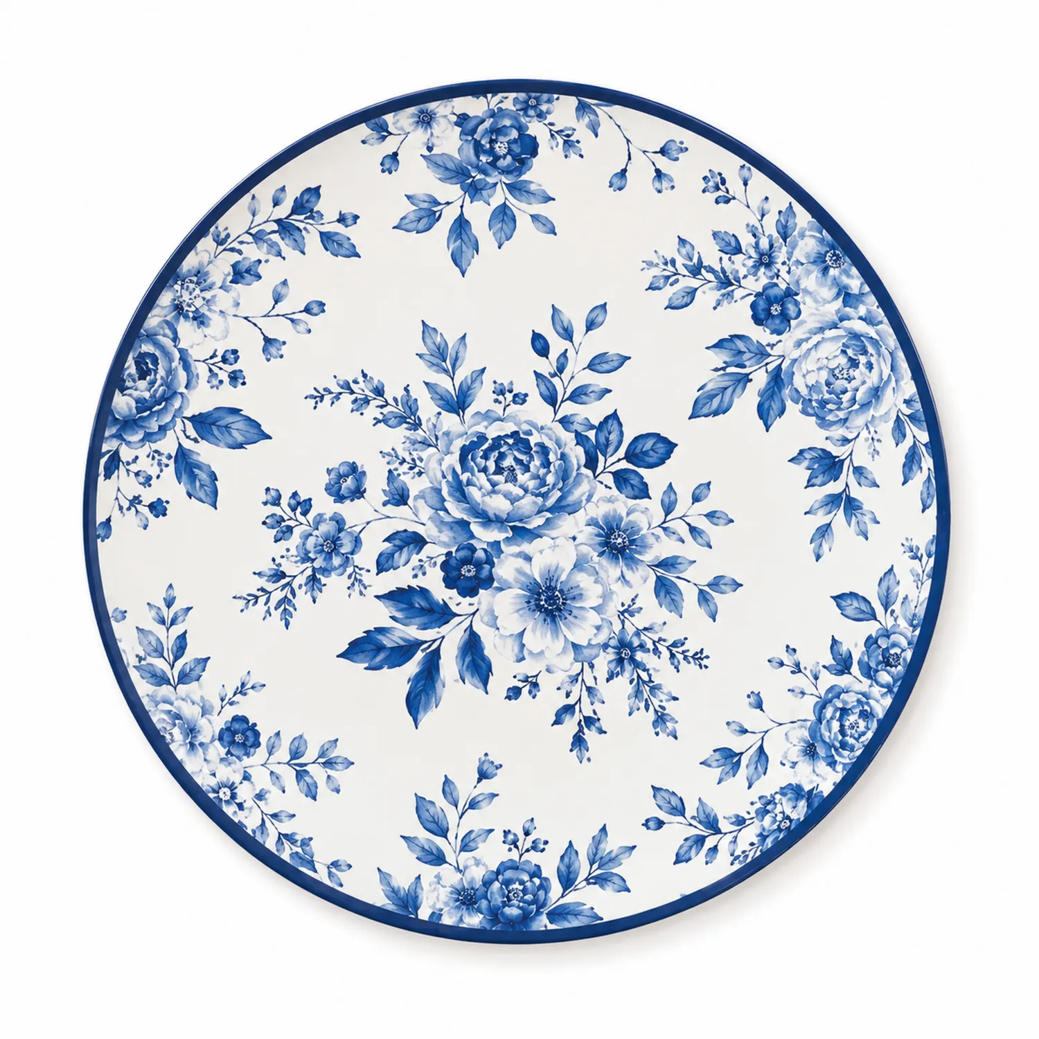 Runder Porzellanteller mit blau-weißen Blumenmuster, 28 cm-Nerlidorn