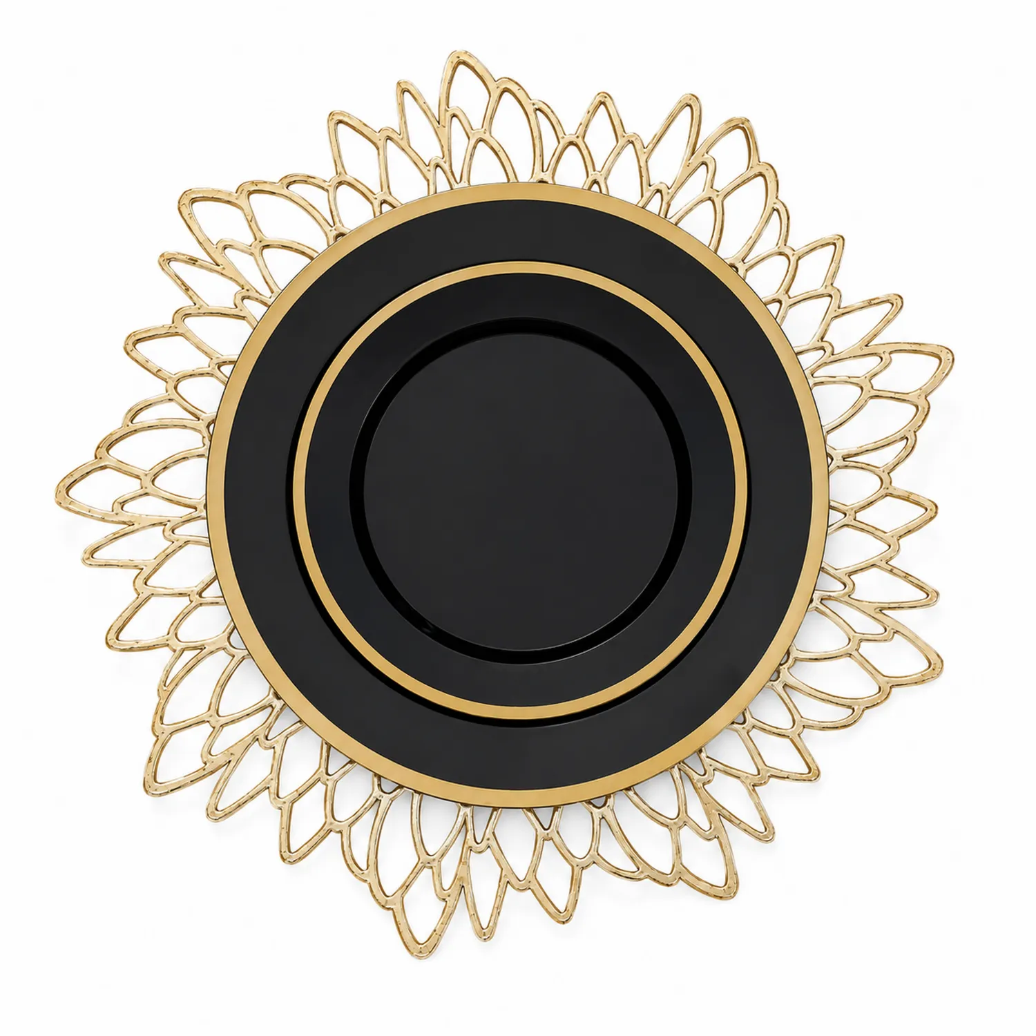 Elegantes Rundes Teller Set in Schwarz und Gold-Nerlidorn