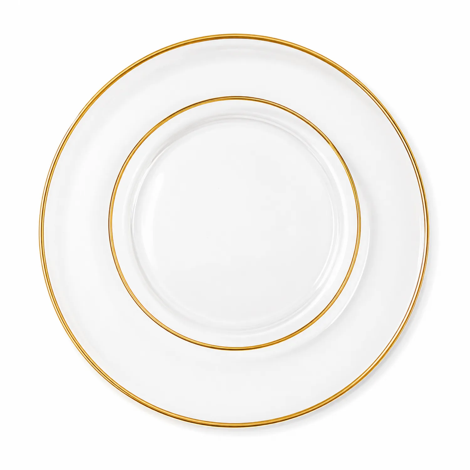 Rundes Tellerset aus Glas mit Goldrand, 2-teilig, 20/27 cm-Nerlidorn