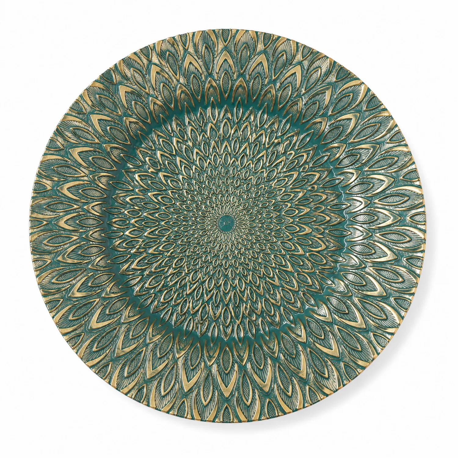 Dekorativer Mandala-Teller, Grün und Gold, 30 cm-Nerlidorn