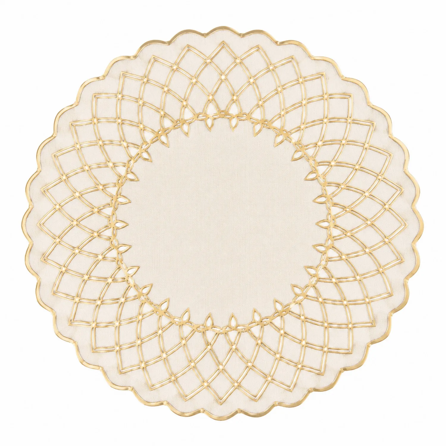 Runder Tischläufer mit gehäkeltem Muster, Gold/Beige, Durchmesser 38 cm-Nerlidorn